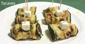Rollitos de berenjena con queso y espinacas. Aperitivo o cena fácil.